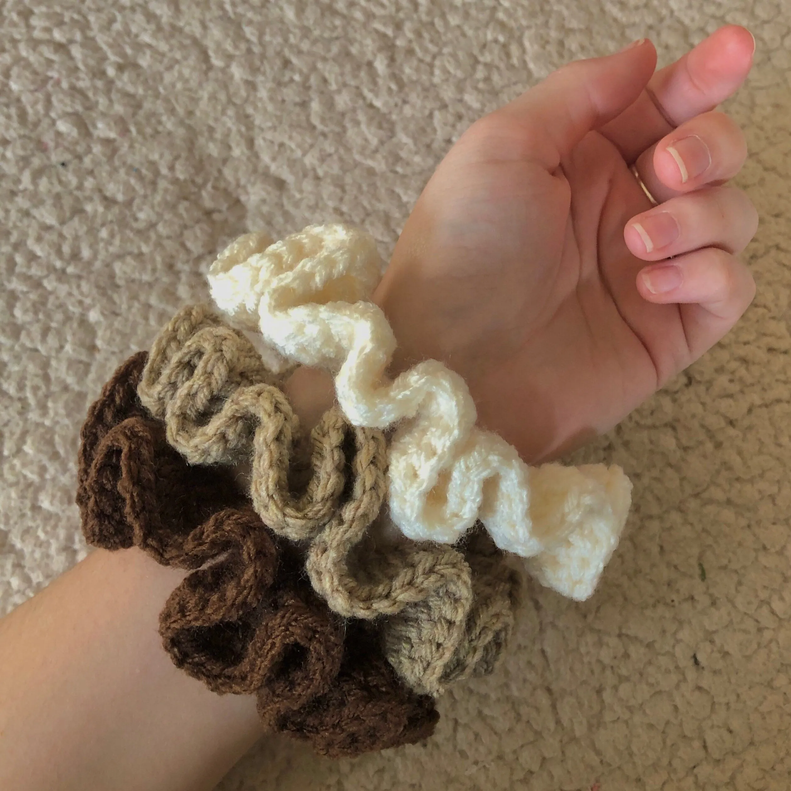 Handmade crochet scrunchies by Teddy Bow
