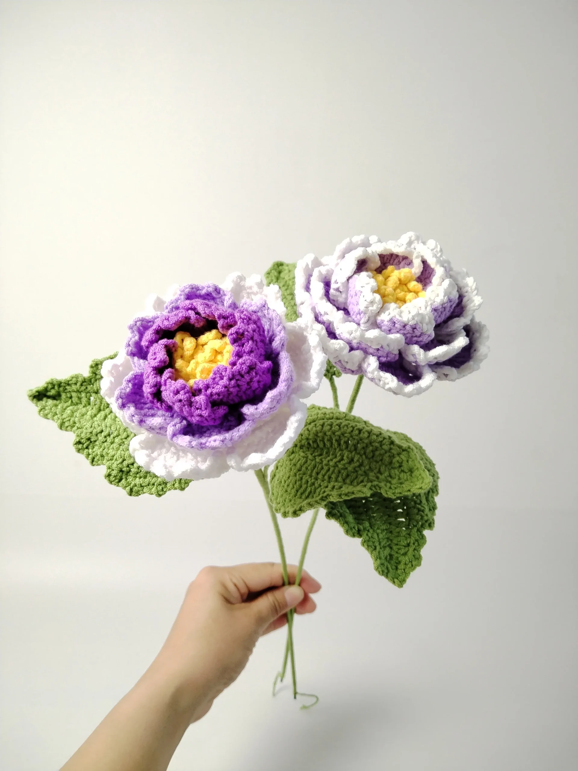 Handmade crochet peony and dahlia — single stem by Teddy Bow