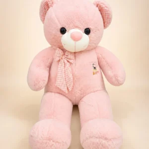 Pink Gingham Bow Teddy Bear with checkered ears